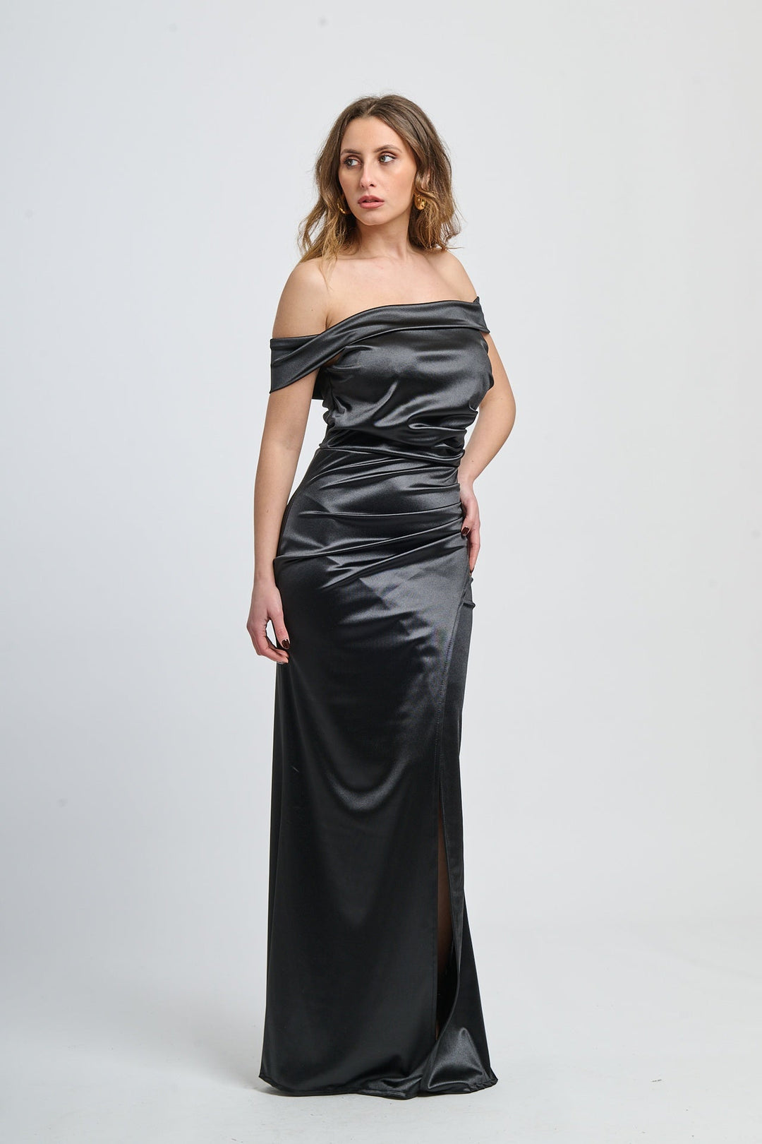 Draped Off-Shoulder Dress Light Blue