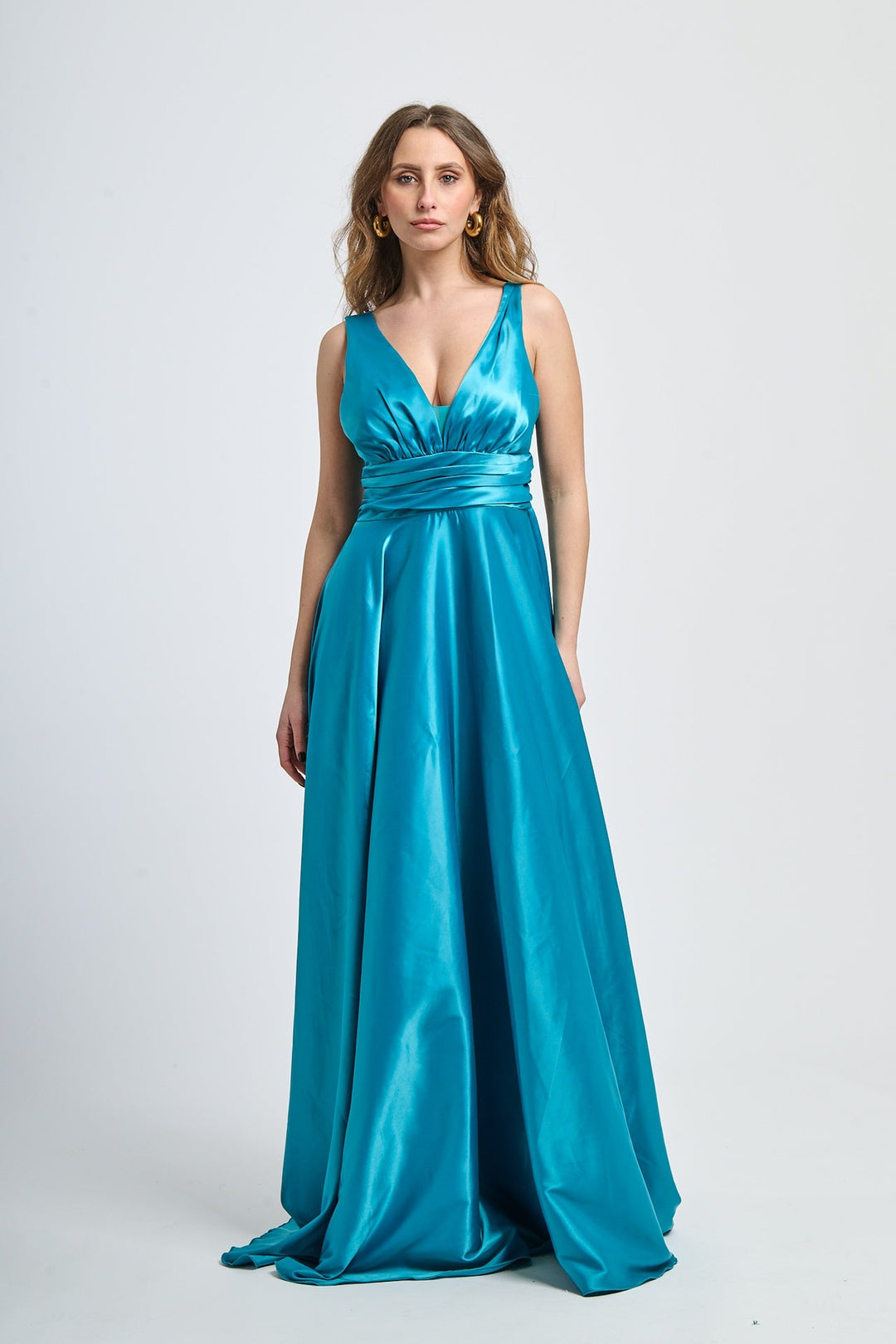 Maxi Satin Dress with V-Neck Sara