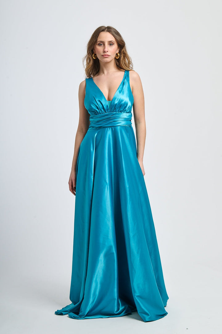 Maxi Satin Dress with V-Neck Sara