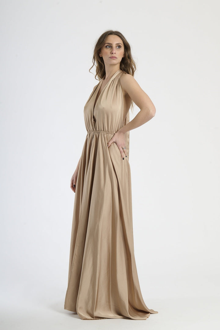 Long Satin Dress with Shoulder Strap and Open Back Pamela