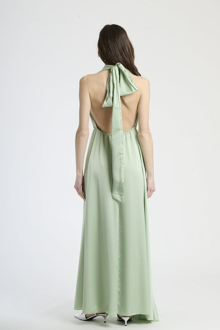 Long Satin Dress with Shoulder Strap and Open Back Pamela