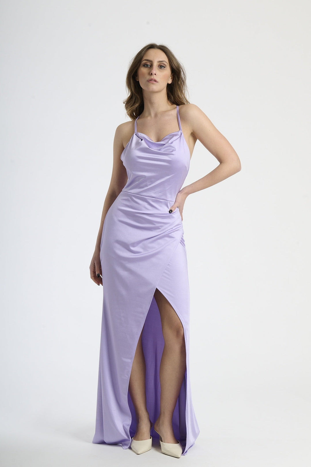 Fitted Draped Dress with Front Slit Ofelia