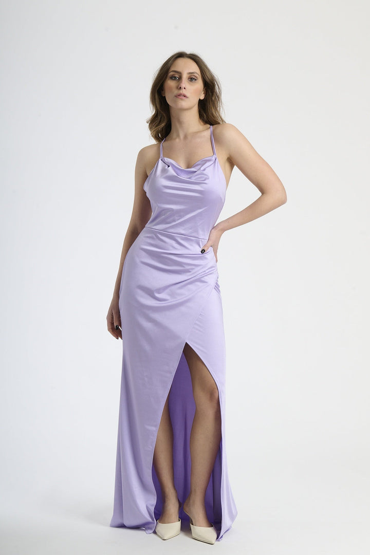 Fitted Draped Dress with Front Slit Ofelia
