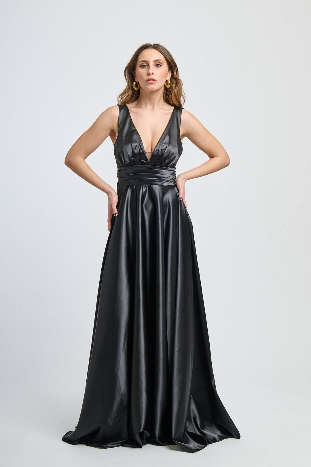 Maxi Satin Dress with V-Neck Sara