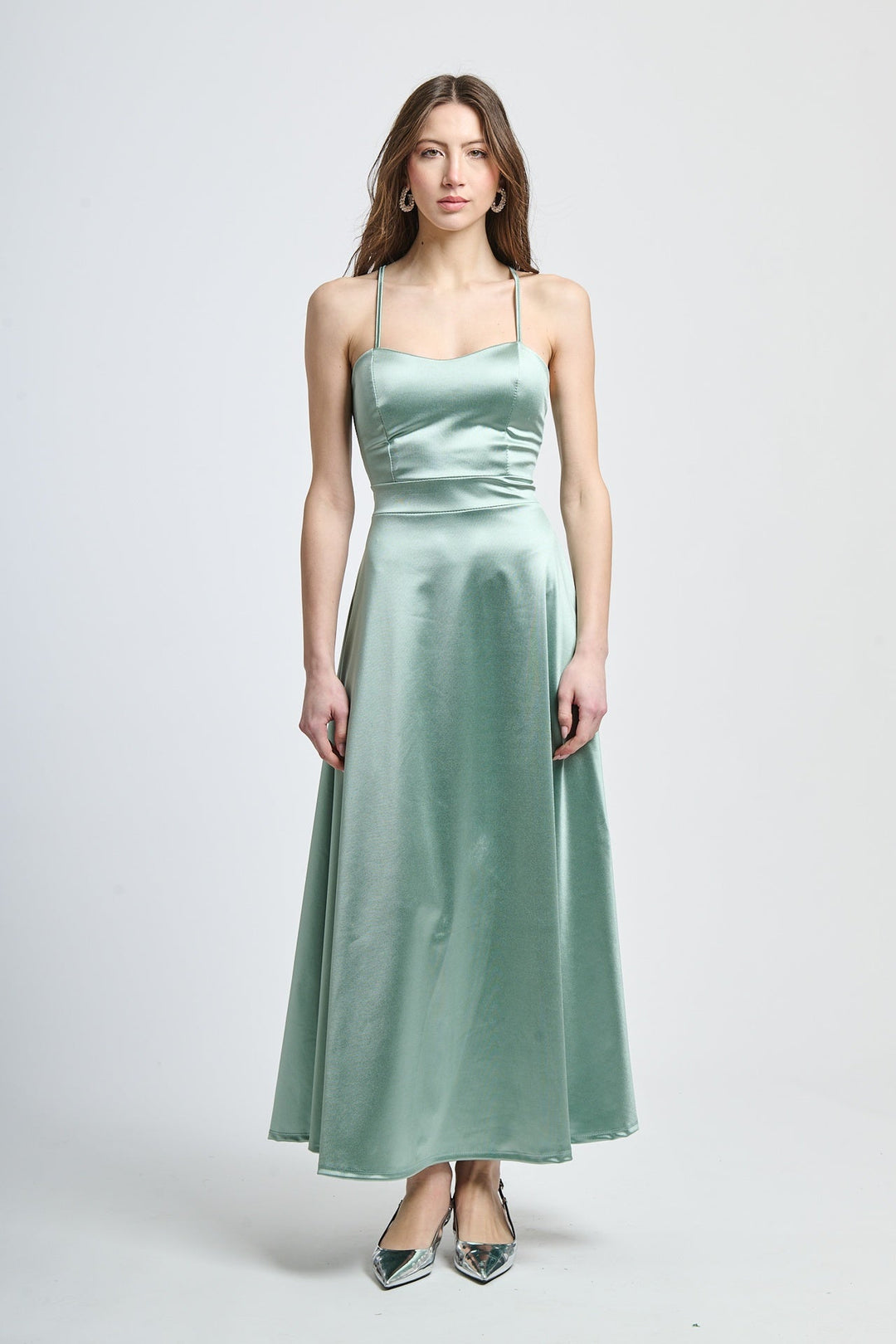 Long satin dress with open back Eva