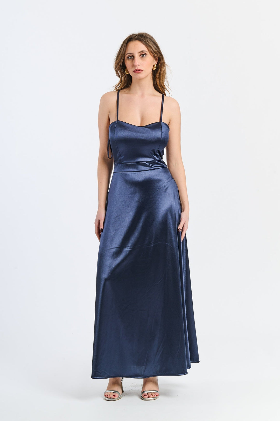Long satin dress with open back Eva
