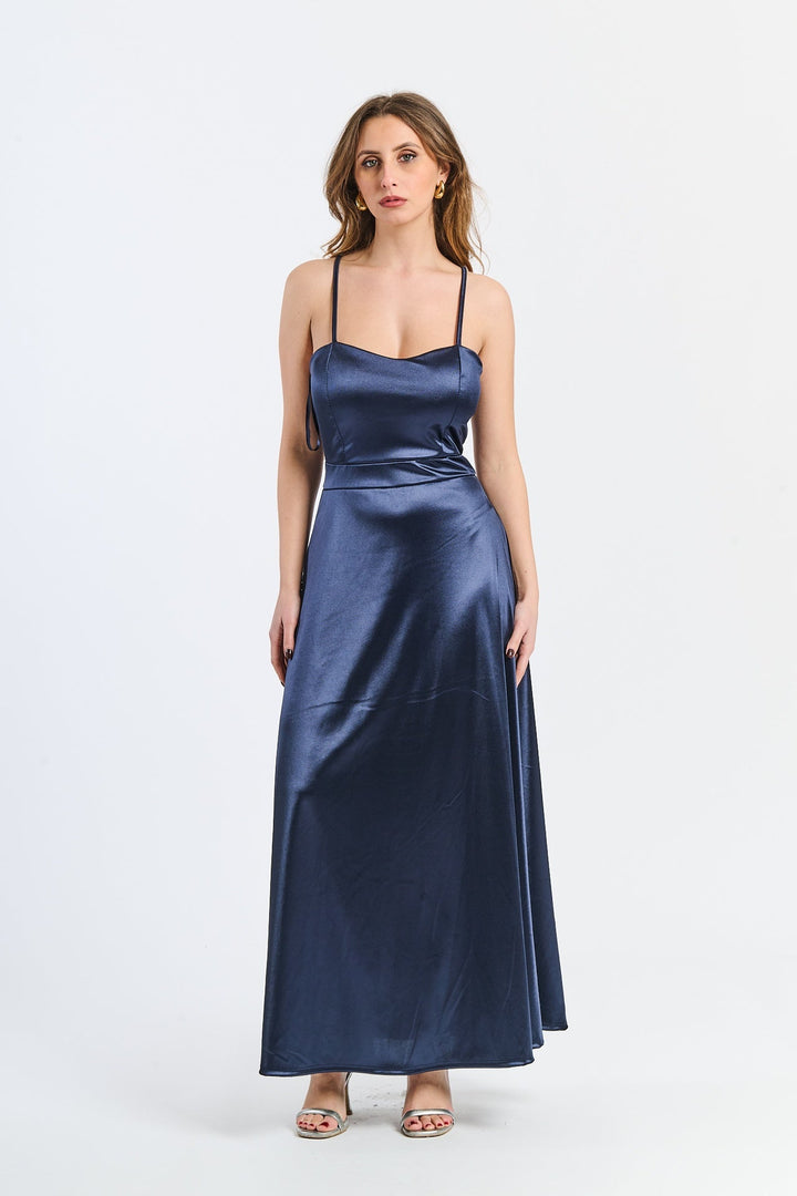 Long satin dress with open back Eva