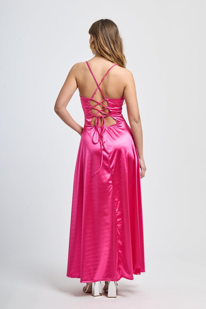 Long satin dress with open back Eva