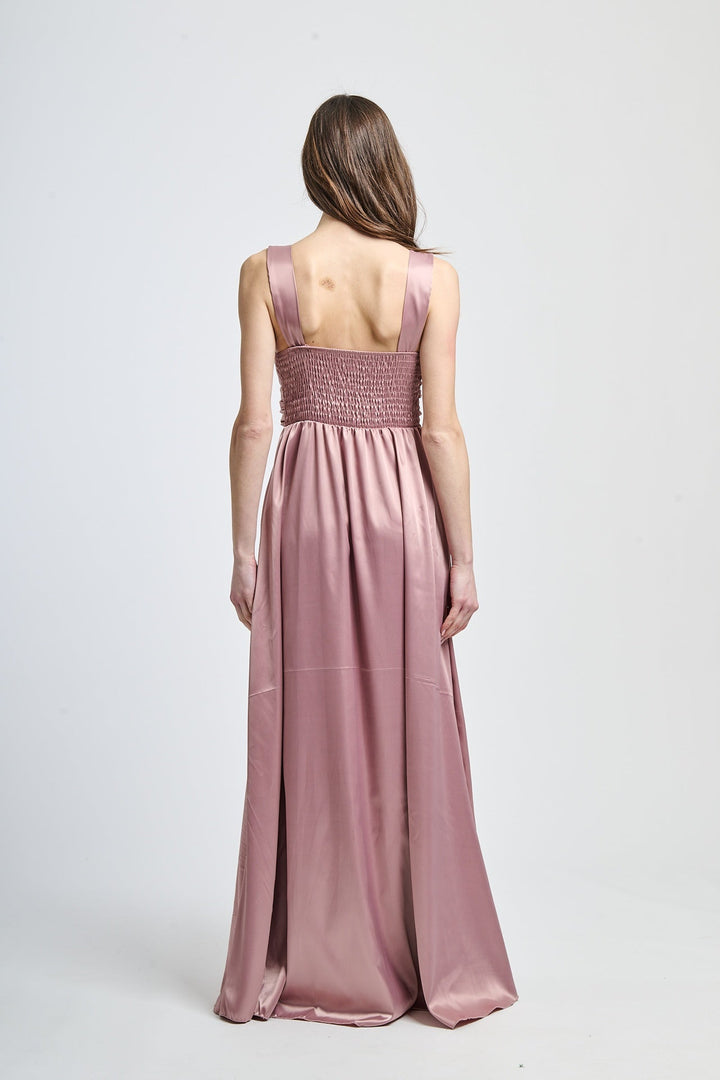 Maxi Satin Dress with V-Neck Sara