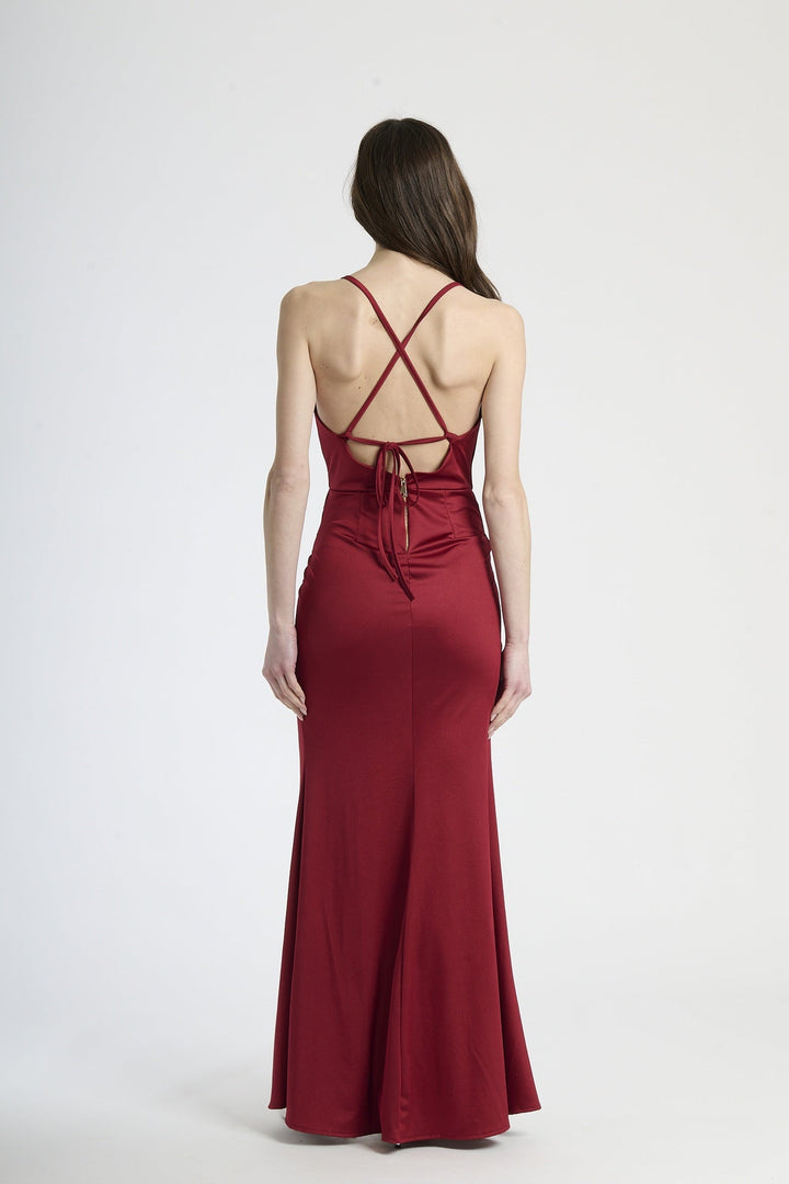 Fitted Draped Dress with Front Slit Ofelia