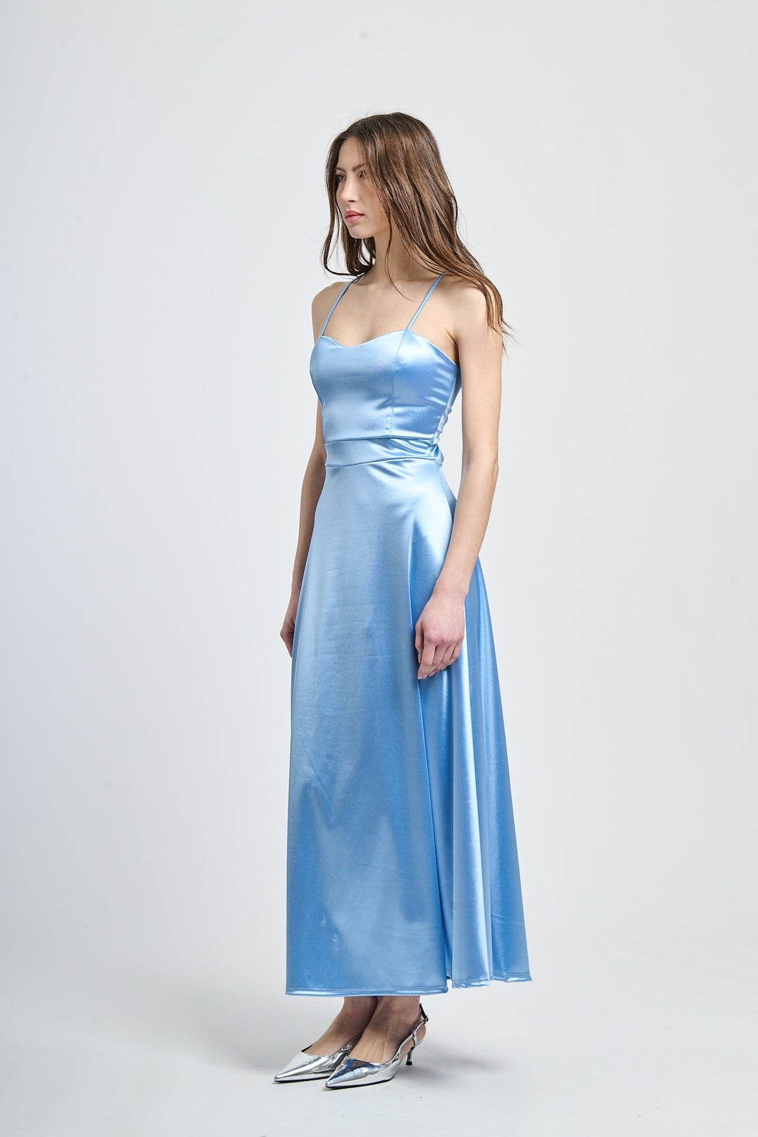Long satin dress with open back Eva