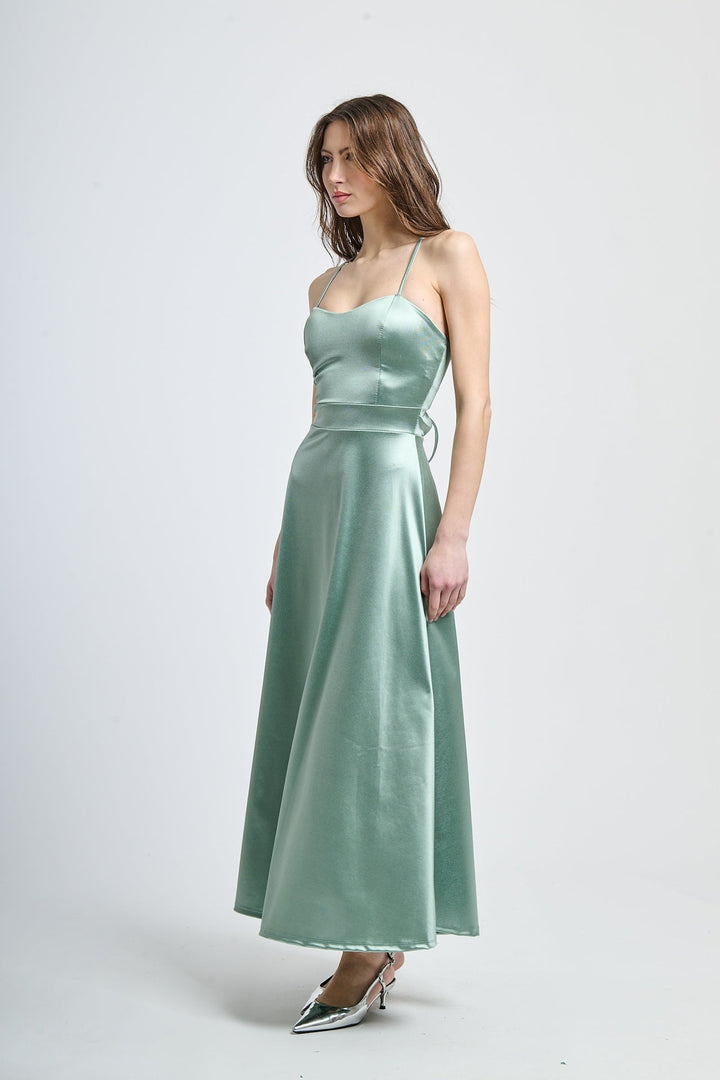 Long satin dress with open back Eva