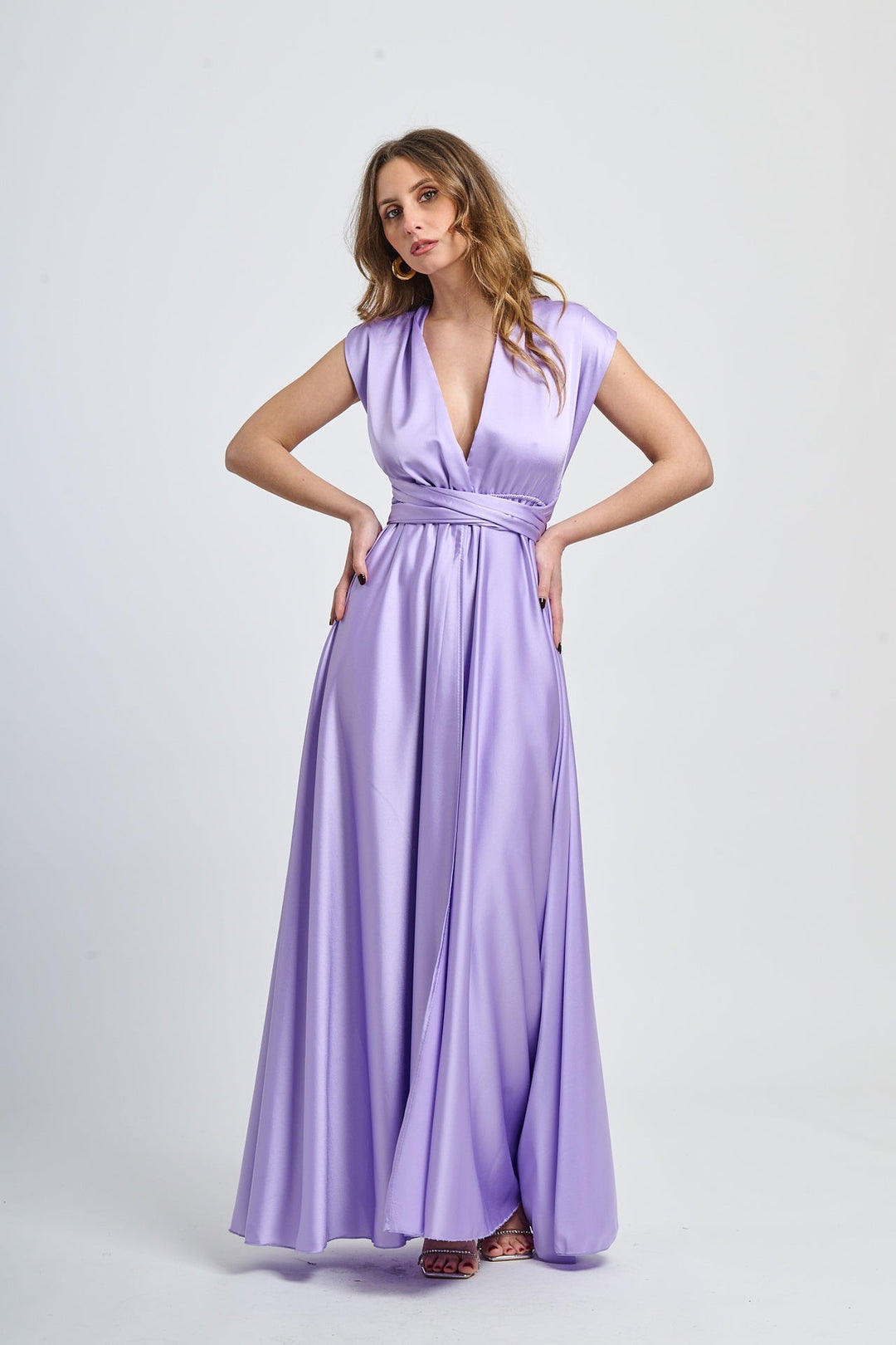 Long Satin Dress with Shoulder Strap and Open Back Pamela