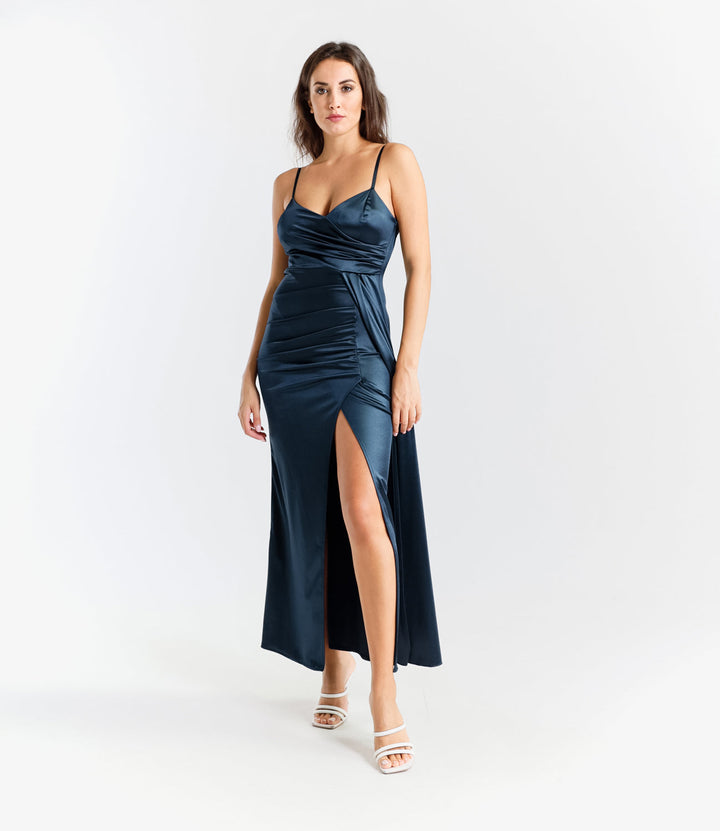 Draped Satin Long Dress with Side Slit Beatrice