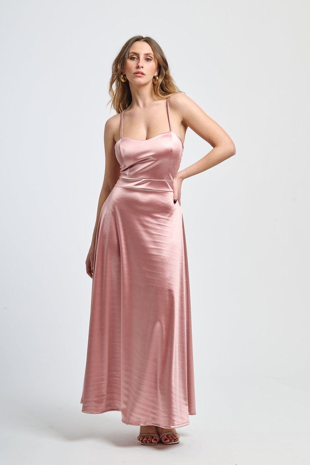 Long satin dress with open back Eva