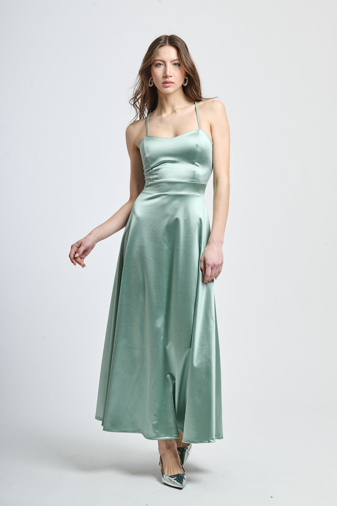 Long satin dress with open back Eva