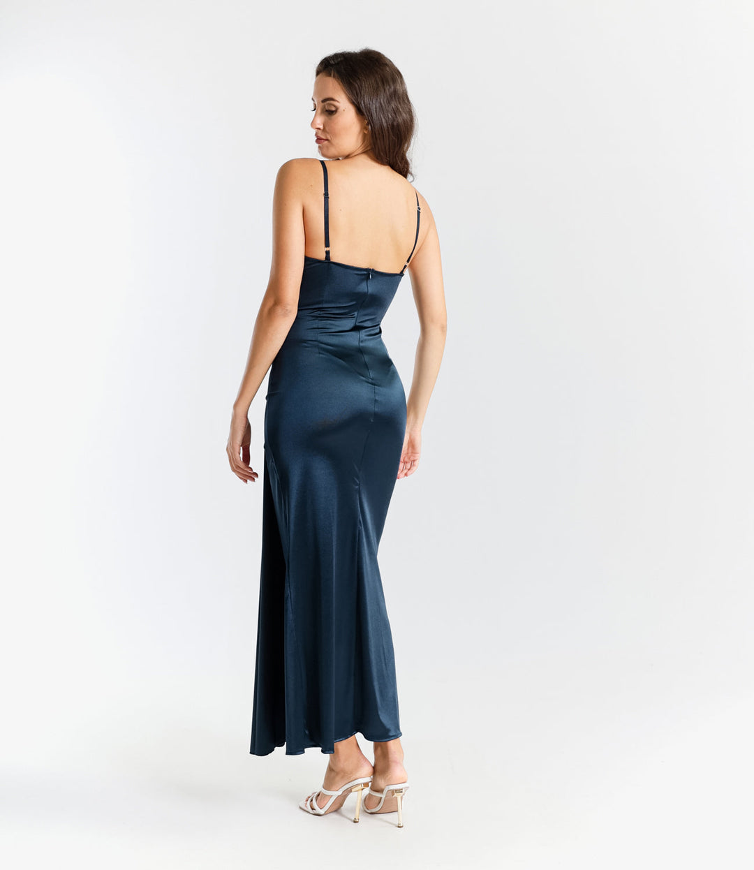Draped Satin Long Dress with Side Slit Beatrice