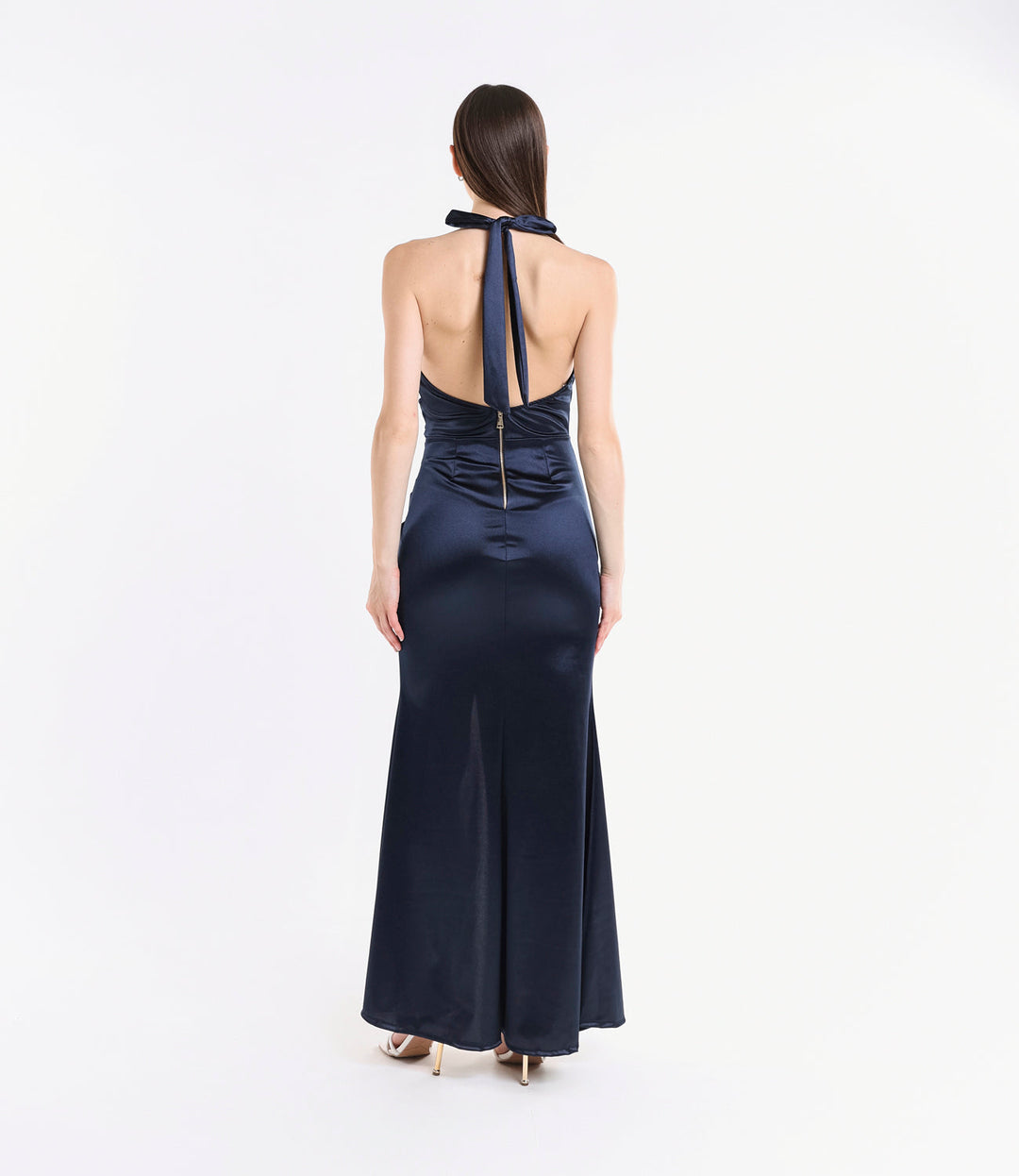 Draped Satin Dress with American Neckline Aria