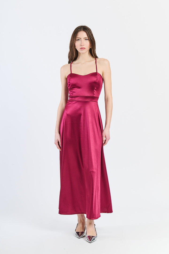 Long satin dress with open back Eva