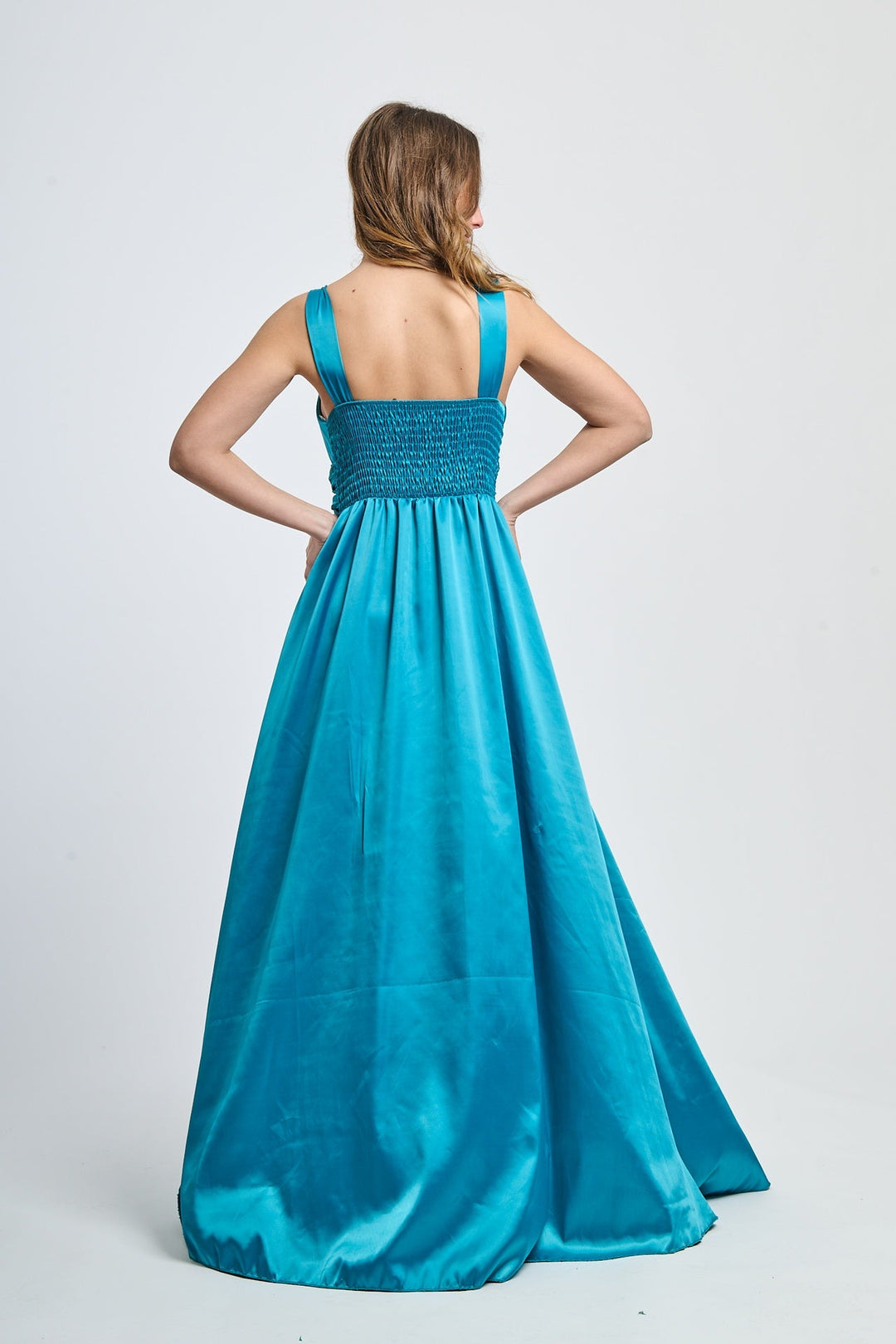 Maxi Satin Dress with V-Neck Sara
