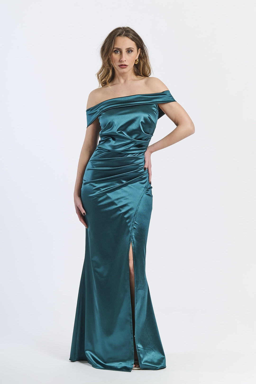 Draped Off-Shoulder Dress Light Blue