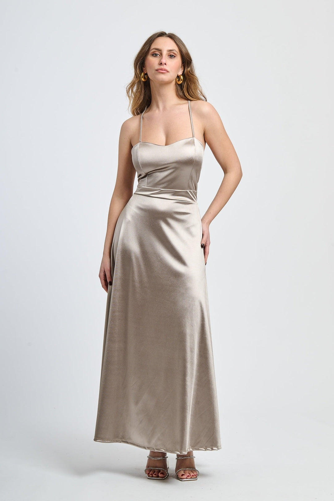 Long satin dress with open back Eva