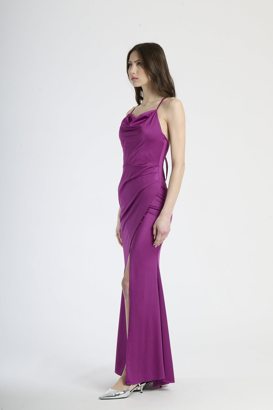 Fitted Draped Dress with Front Slit Ofelia