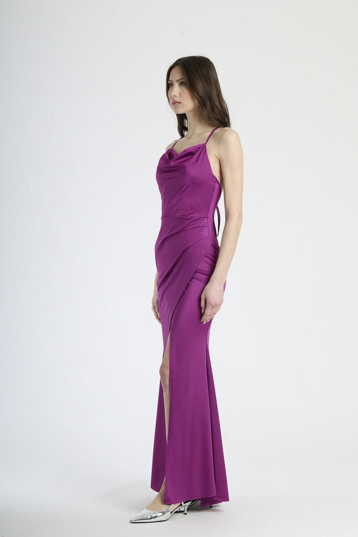 Fitted Draped Dress with Front Slit Ofelia