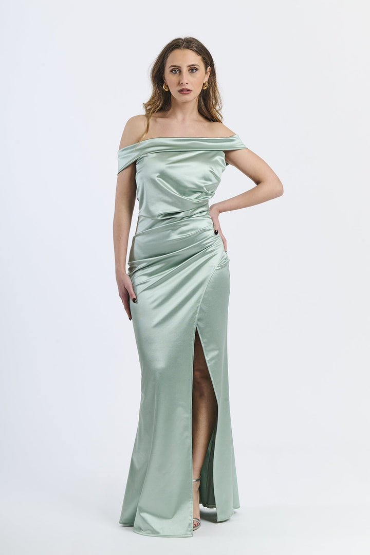 Draped Off-Shoulder Dress Light Blue