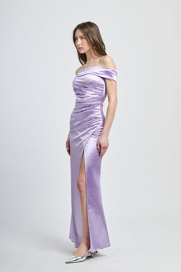 Draped Off-Shoulder Dress Light Blue