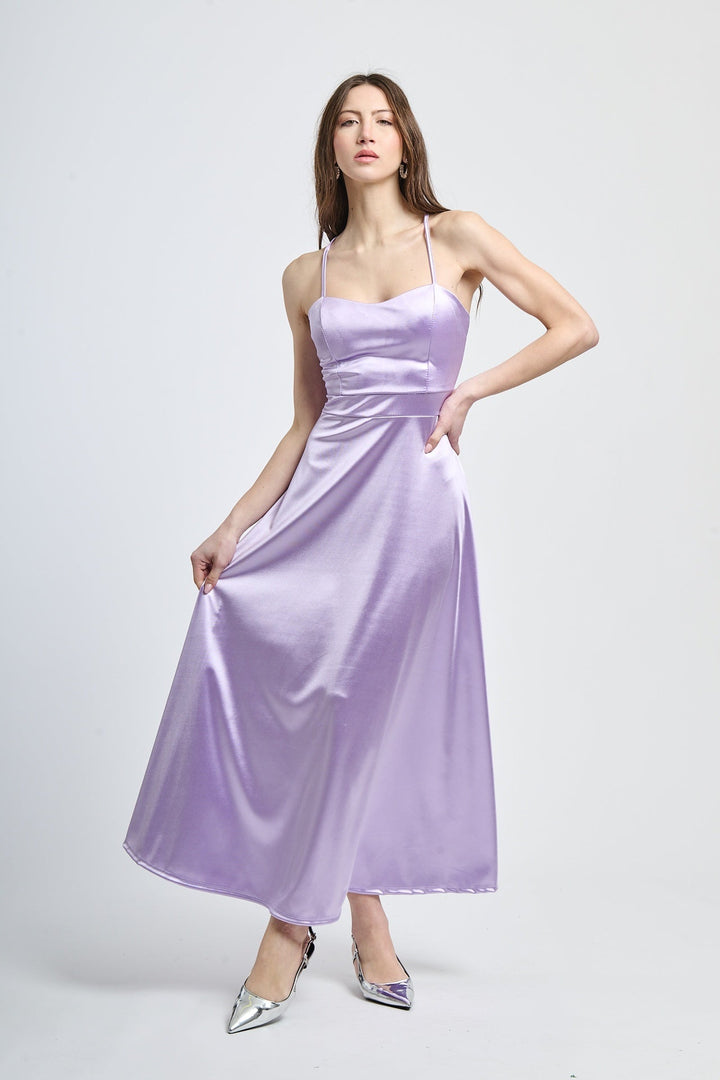 Long satin dress with open back Eva