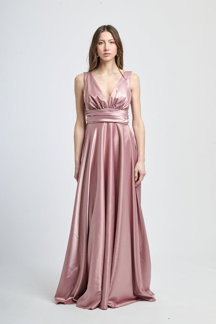 Maxi Satin Dress with V-Neck Sara