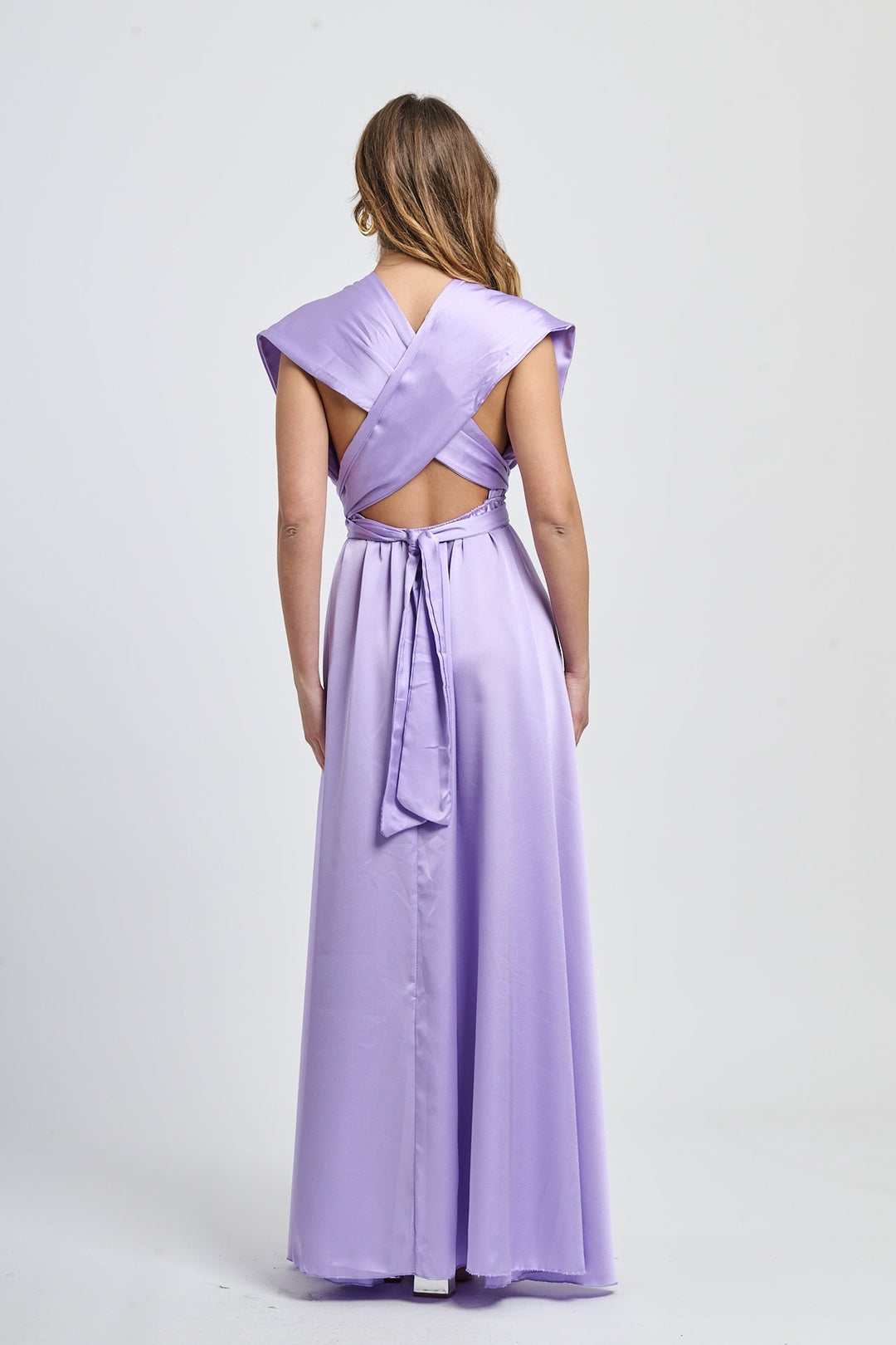 Long Satin Dress with Shoulder Strap and Open Back Pamela