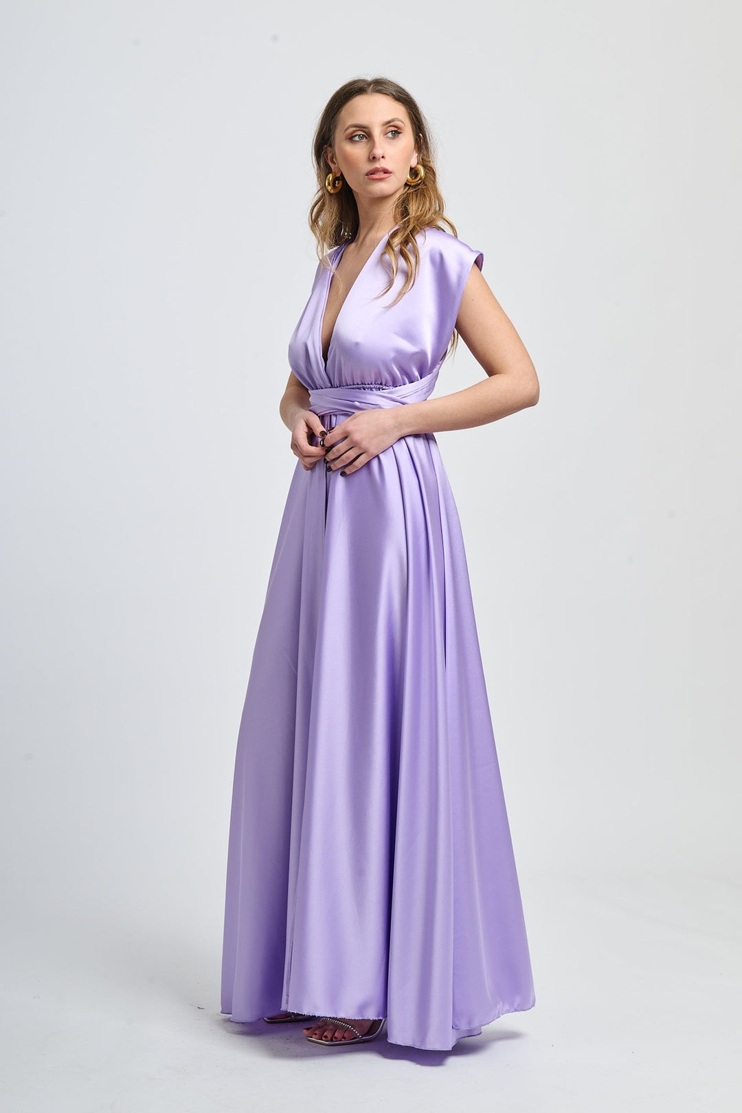 Long Satin Dress with Shoulder Strap and Open Back Pamela