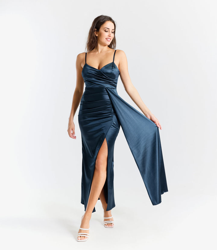 Draped Satin Long Dress with Side Slit Beatrice