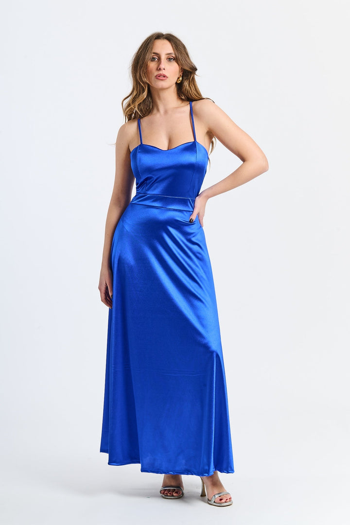 Long satin dress with open back Eva