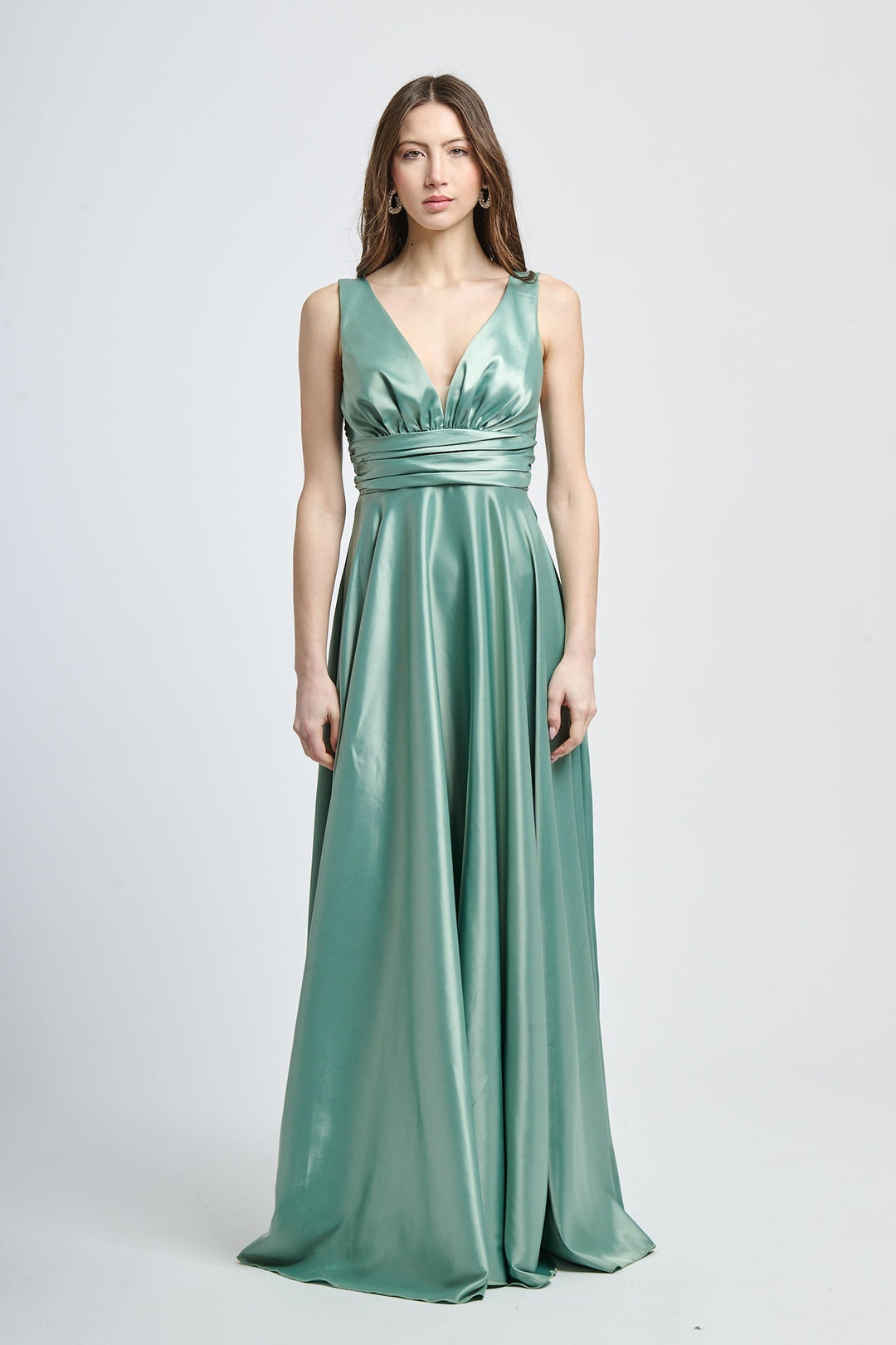 Maxi Satin Dress with V-Neck Sara