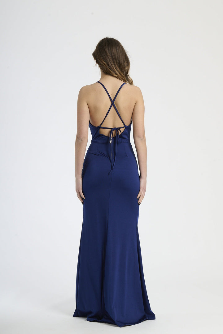 Fitted Draped Dress with Front Slit Ofelia