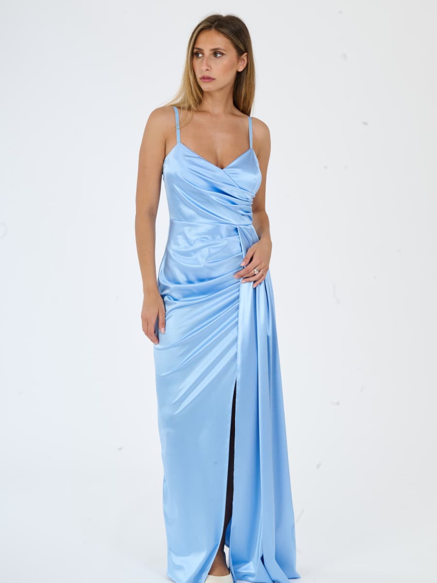 Draped Satin Long Dress with Side Slit Beatrice