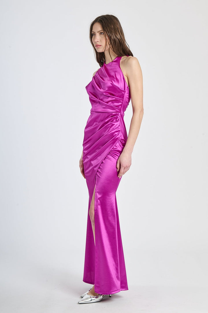 Draped Satin Dress with American Neckline Aria