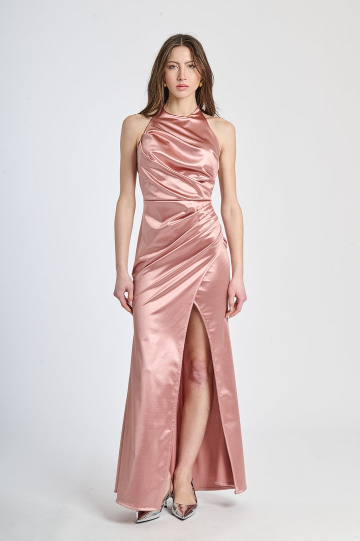 Draped Satin Dress with American Neckline Aria