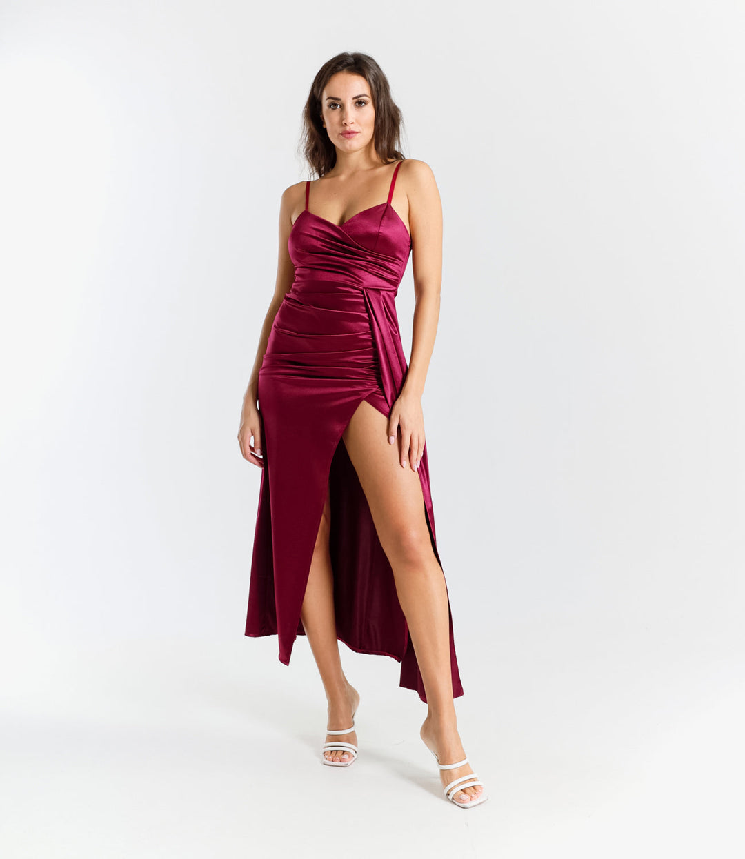 Draped Satin Long Dress with Side Slit Beatrice