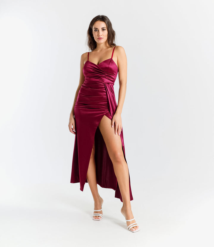Draped Satin Long Dress with Side Slit Beatrice