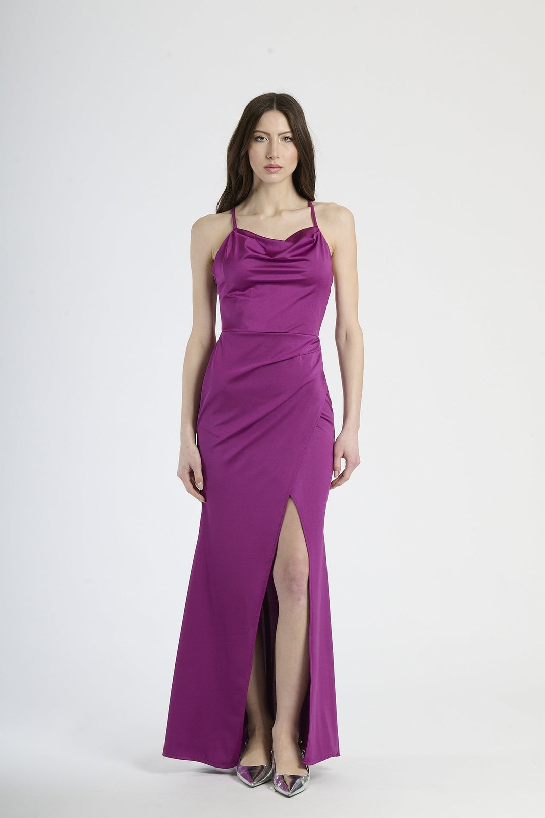 Fitted Draped Dress with Front Slit Ofelia