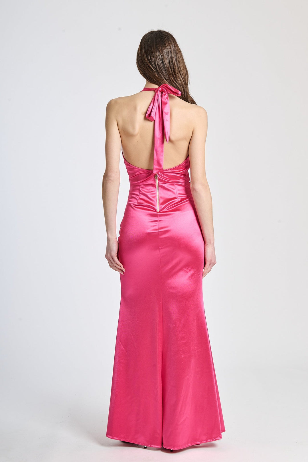 Draped Satin Dress with American Neckline Aria