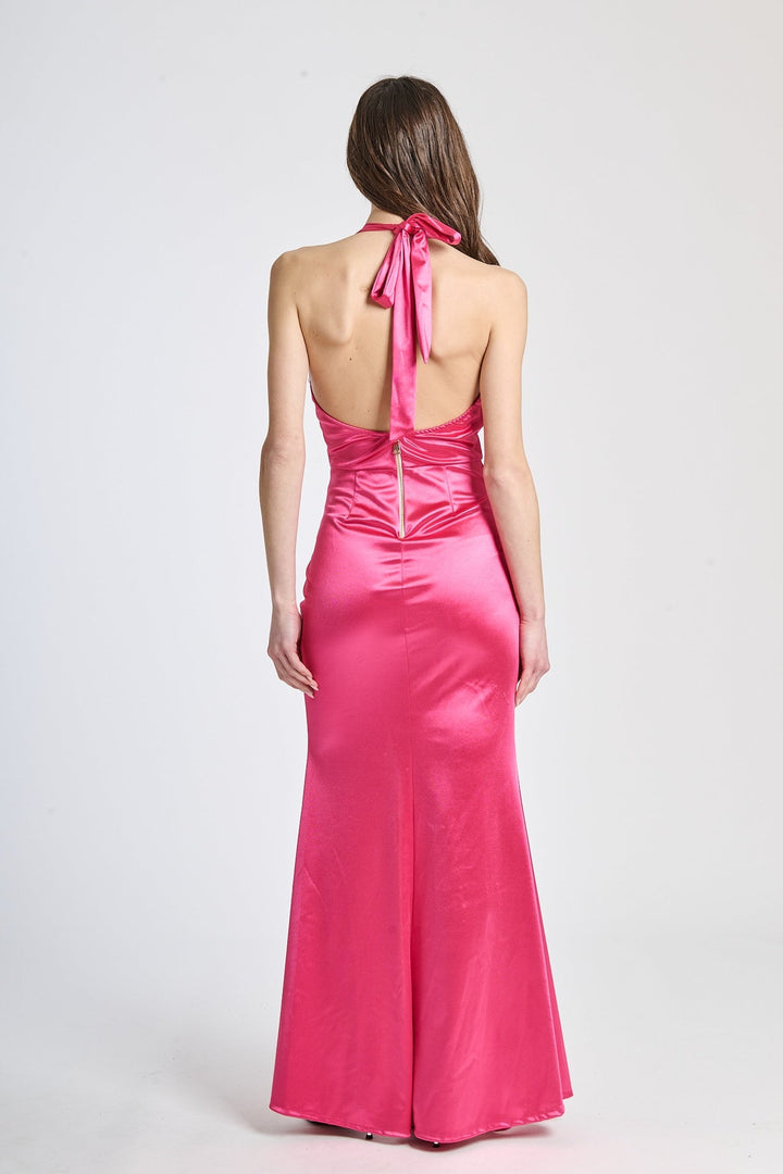 Draped Satin Dress with American Neckline Aria