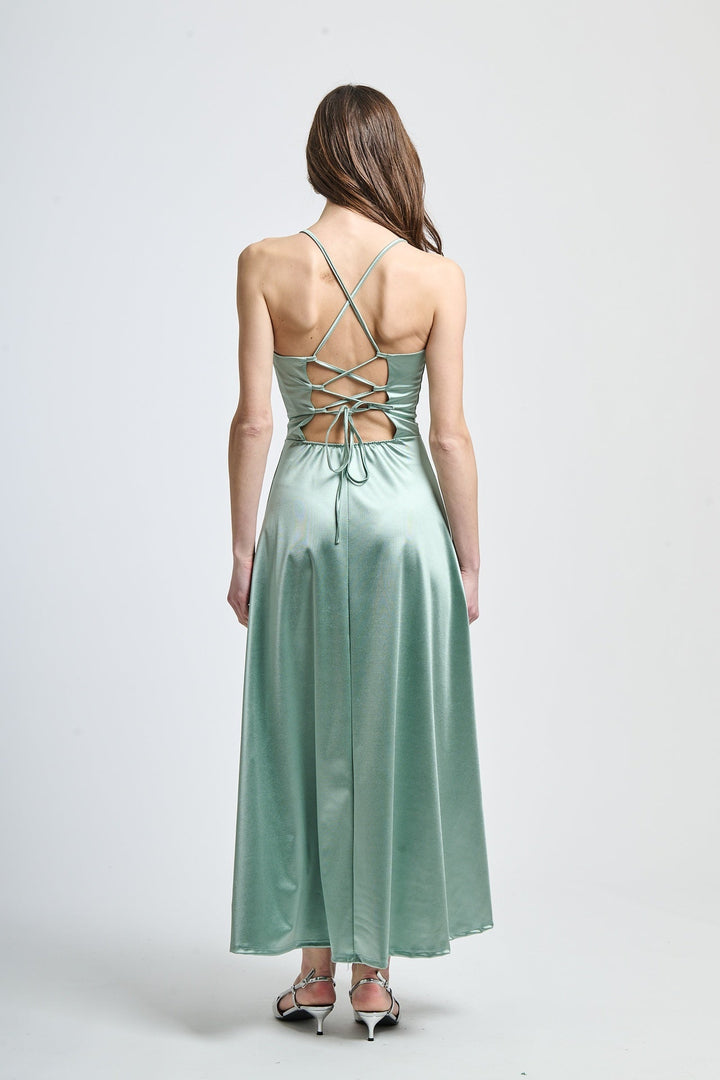 Long satin dress with open back Eva