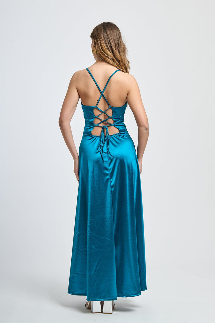 Long satin dress with open back Eva