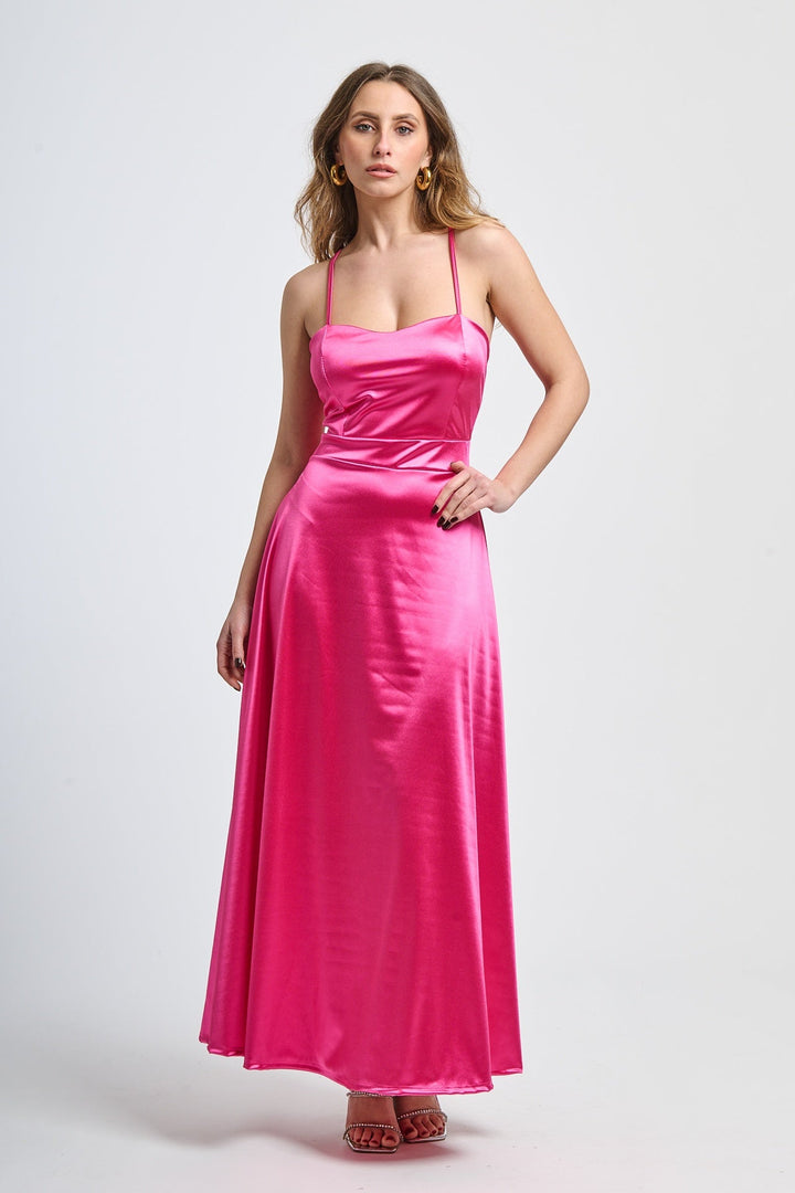 Long satin dress with open back Eva