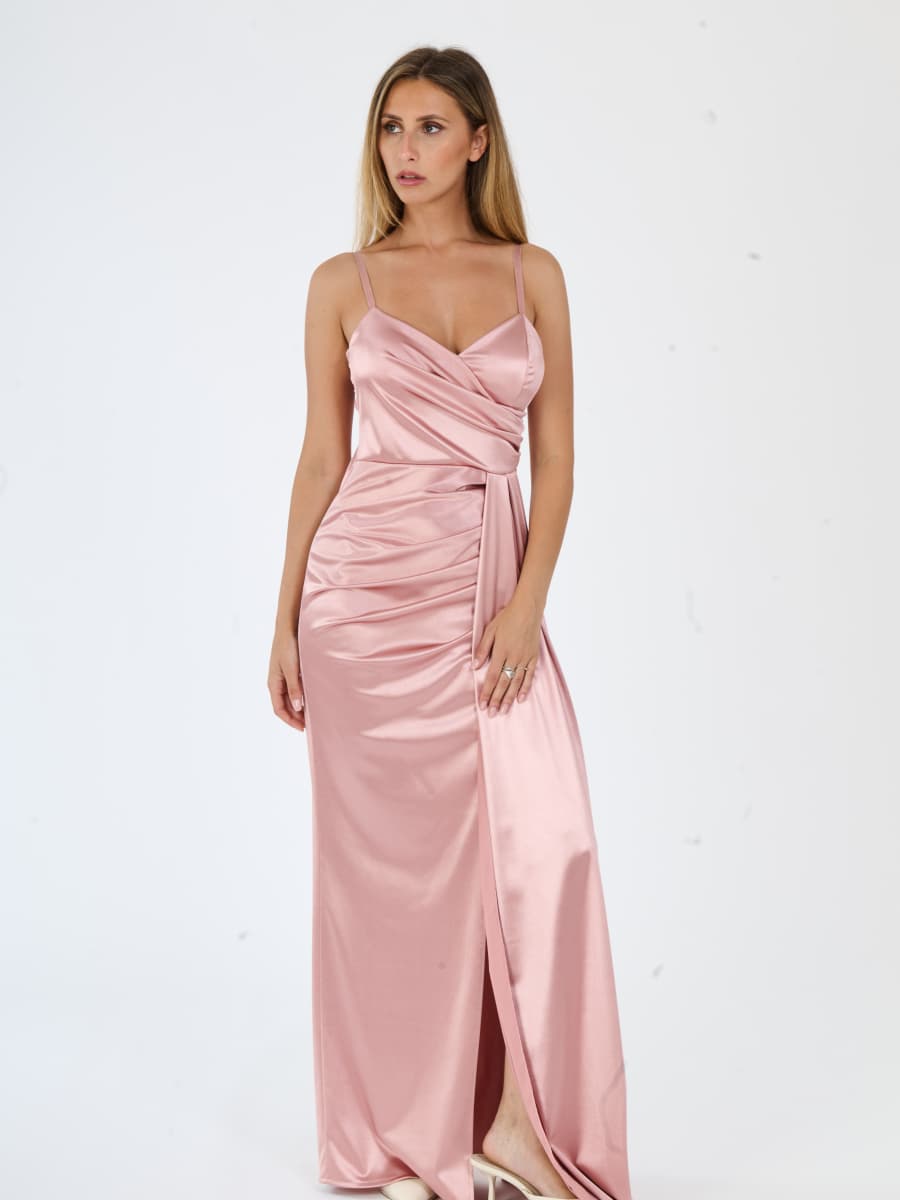 Draped Satin Long Dress with Side Slit Beatrice